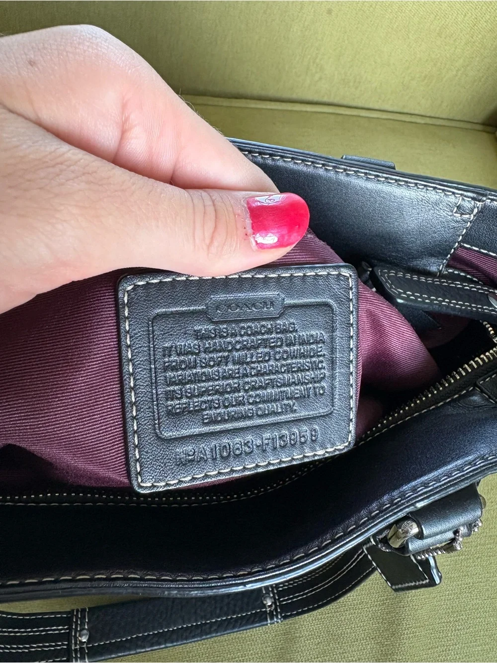 Coach Black Pebbled Leather Shoulder Bag with White Stitching